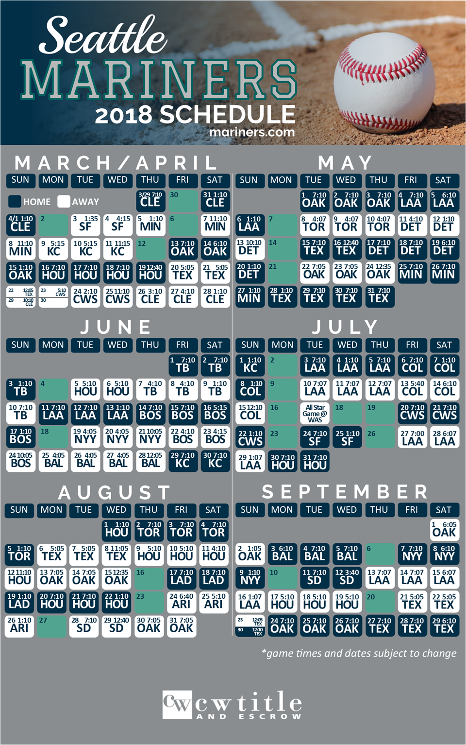 Mariners Printable Schedule